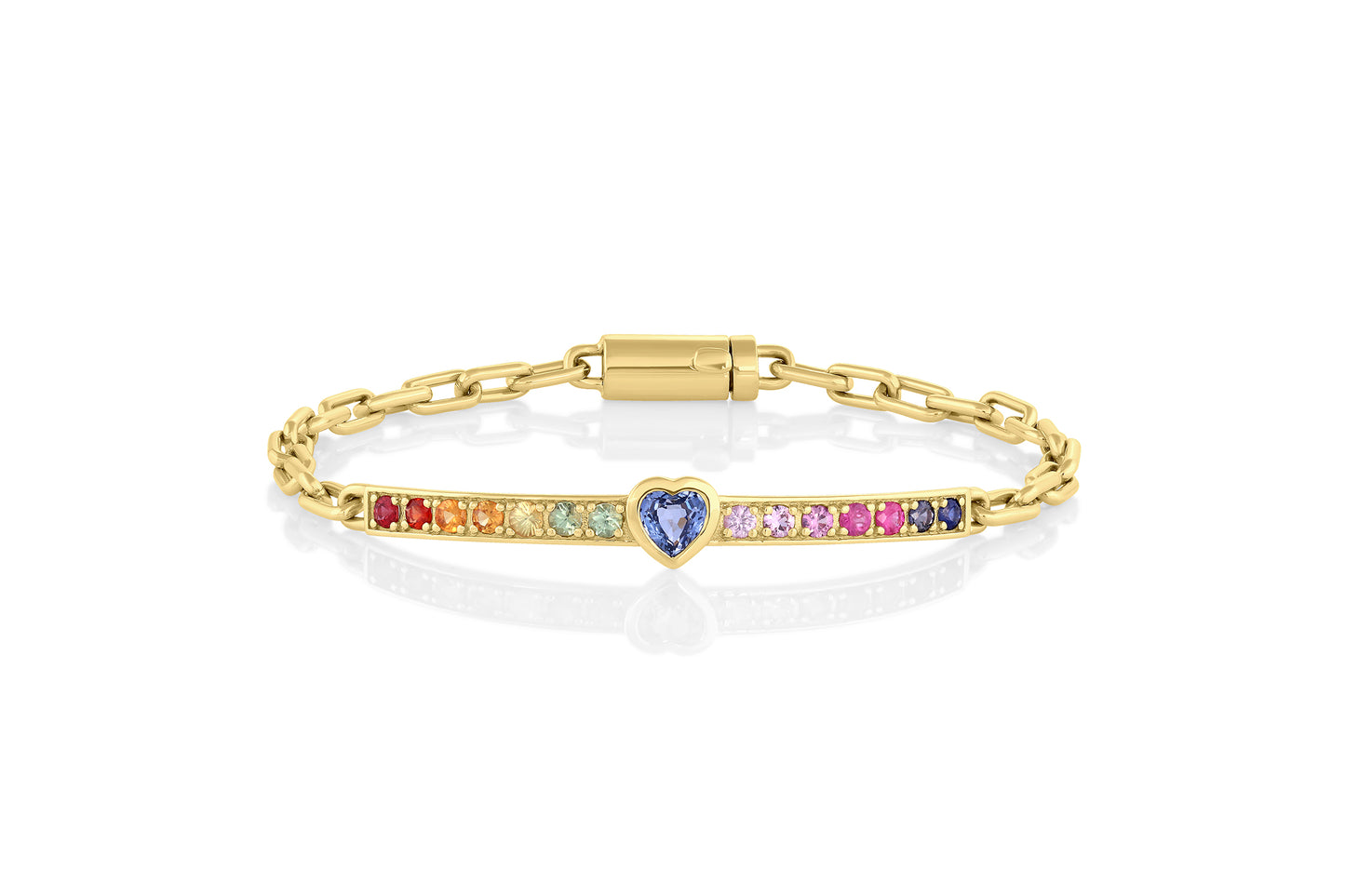 Single Blue Sapphire Heart and Rainbow Gem ID Bracelet